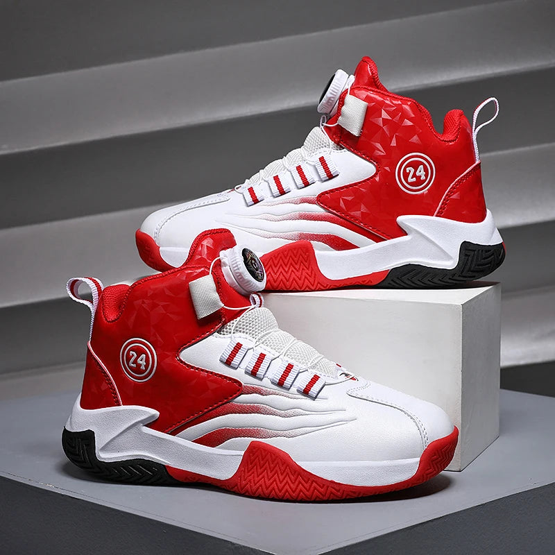 Children Basketball Sports Shoes Swivel Button Casual Shoes Four Seasons Kids Mesh Sneaker Non-slip Boys Girls Outdoor Training