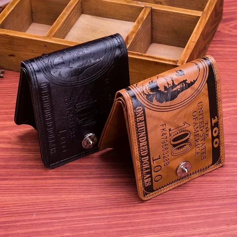 Men's Wallets with 100 US Dollar Pattern Male Photo Card Holder Leather Wallet Fashion Large Capacity Purse Bag