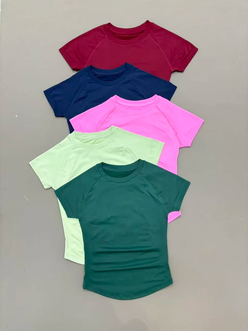 Women Sports T-Shirt Round Neck Short Sleeve Breathable Stretchy Tops Gym Fitness Yoga Running Workout Casual Athletic Shirts