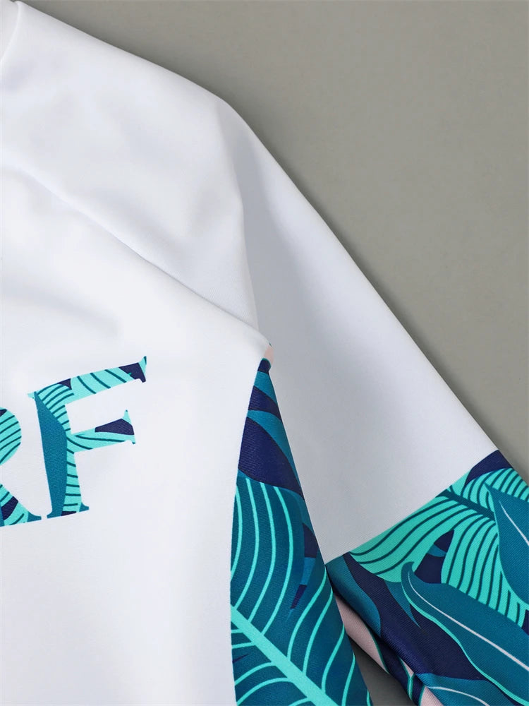 Boy Swimsuit 2026 New Leaves Print Long Sleeve Children Swimwear Summer Two Piece Kids Beach Wear Swimming Bathing Suit Boys Men