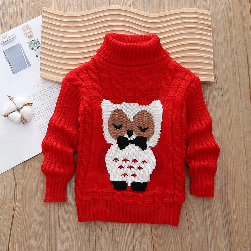 New children's autumn winter sweater boys and girls Korean version Christmas knitted cartoon high neck warm sweater