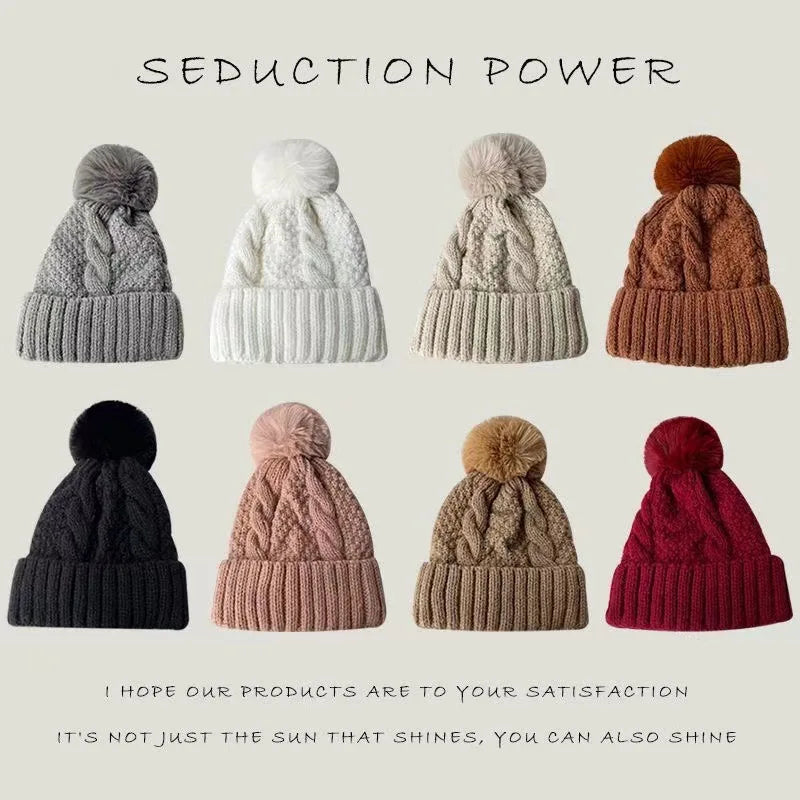 Women's Hats Autumn And Winter Thick Warm Fleece Yarn Hat Solid Color Knitted Hat Versatile Winter Thermal Knitted Hat Fashion
