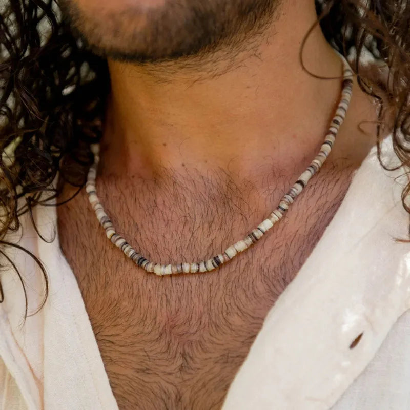 Trendy Natural Stone Beaded Necklace For Men Vintage Stainless Steel Geometric Pendant Necklace Men Jewelry