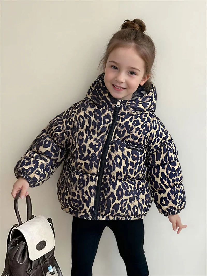 Kids Warm Down Coats Children Comfortable Versatile Print Hooded Zipper Outdoor Outerwear Girls Boys Casual Thermal Jacket