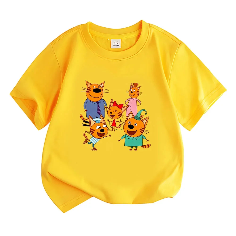 100% Cotton Kid-e-cats Children's T-Shirt 2-12 Years Cartoon Print Kids Tees Cute Casual Tops O-Neck Short Sleeve Summer Wear
