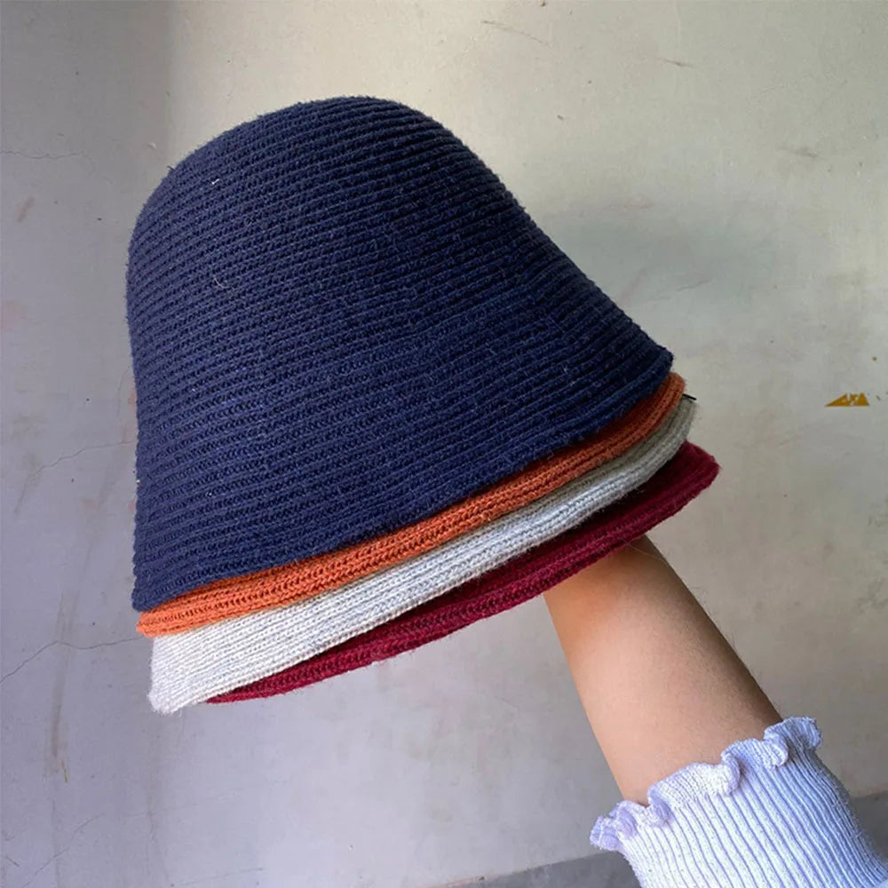 Hip Hop Women Thicken Autumn Knitted Winter Bucket Hat Warm Hats Felt Wool Hat Fishing Cap