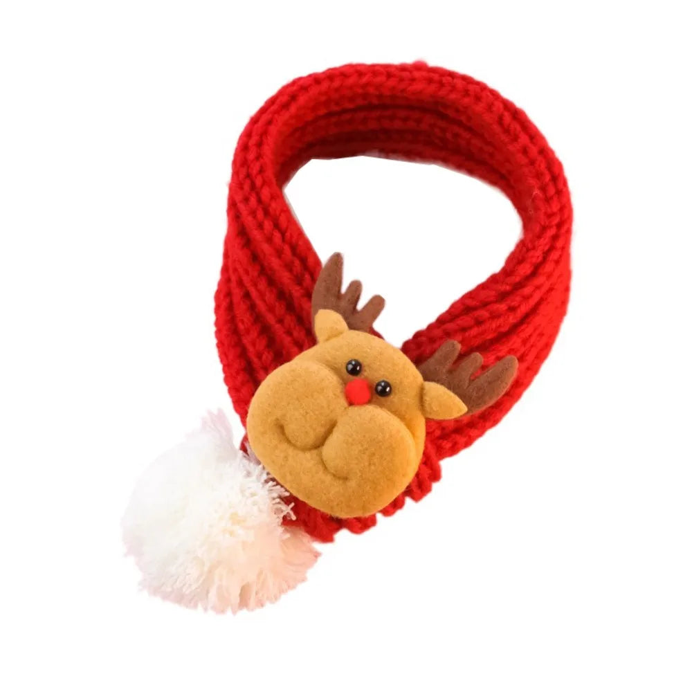 Pet Grooming Accessories Elk Puppy Kitten Christmas Scarf Snowman Cartoon Pet Warm Knitted Scarf Thicker Fleece Cat Scarf Autumn