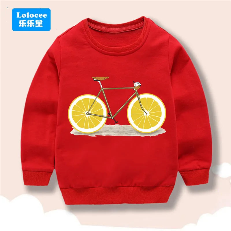 Kids Sweatshirt Long Sleeve Lemon Bicycle Print Cute Cartoon Pullover Casual Toddler Top Children's Spring Autumn Clothes NMDC1