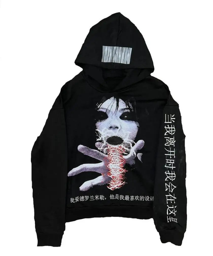 2025 American retro personalized hoodie trendy sports sweatshirt Y2K letter pattern printed hooded sweatshirt street wear