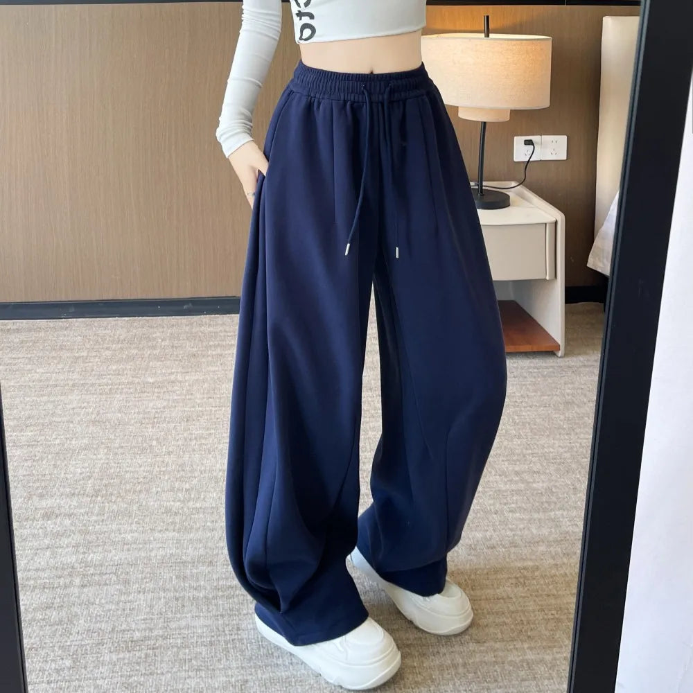 Women's Sports Sweatpants New Style for Autumn and Winter  High-waisted, Loose  Lazy Wide-leg Pants Slimming Casual Trousers