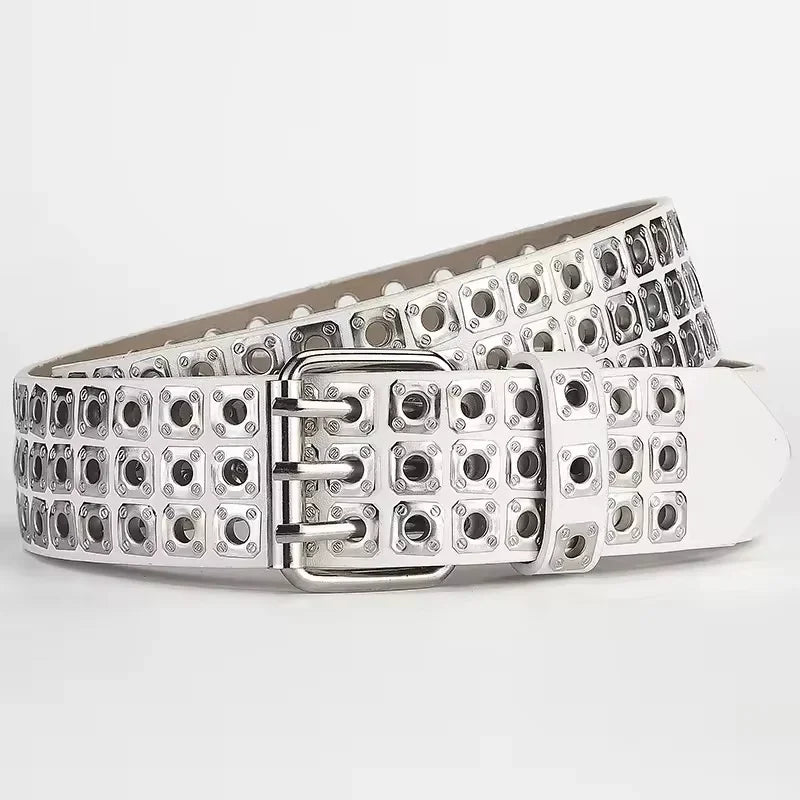 New Women Belt  Fashion Square Beads, Willow Nails, Three Exhaust Eyes, Punk Street Cool, Personalized Men's and Women's Belts