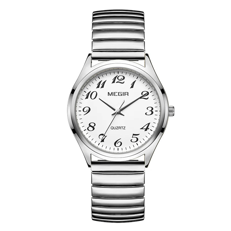 MEGIR Top Luxury Couple Watch for Men Women Golden Stainless Steel Quartz Wrist Watches Lovers Analog Wristwatch Waterproof