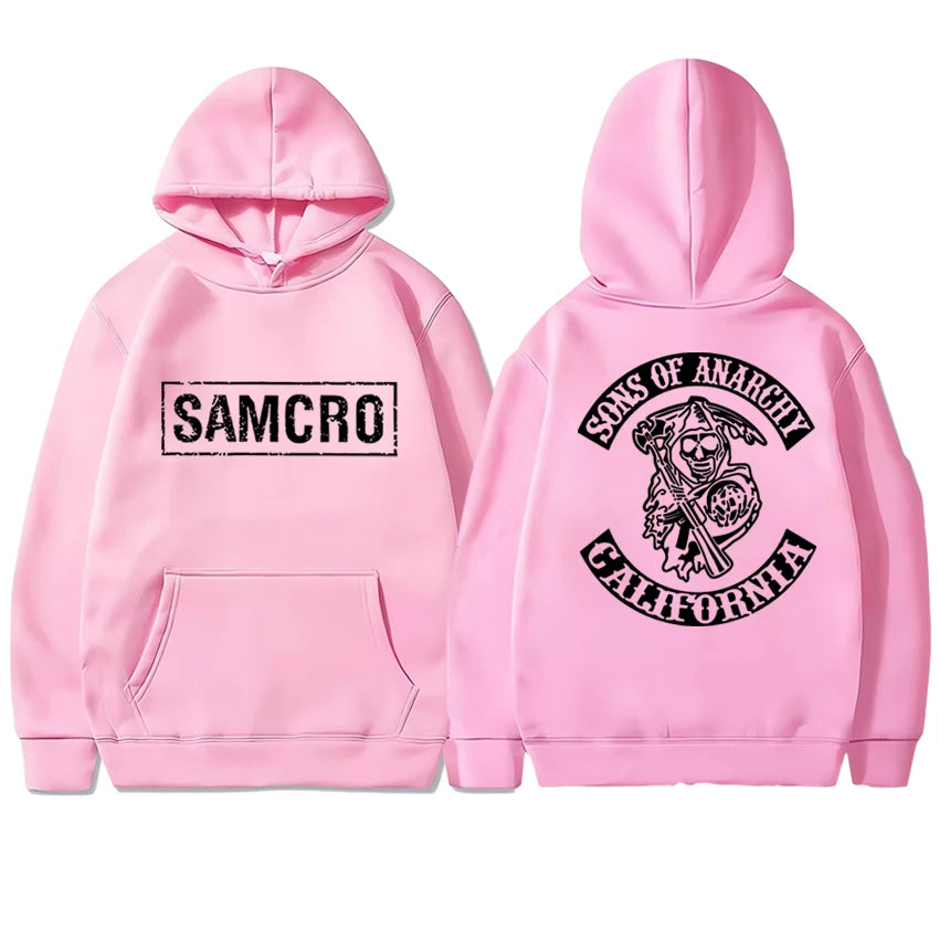 Harajuku punk Double Sided  printed Sons of Anarchy SAMCRO Hoodies Men women Casual hip hop streetwear Unisex Fleece Sweatshirt