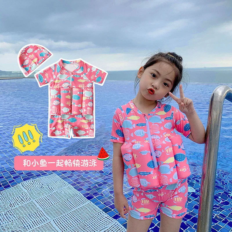 Children's Buoyancy Swimsuit One-piece Swimsuit for Kids Floating Rash Guards Girls Swimwear Boys Swimming Infant Baby Clothing