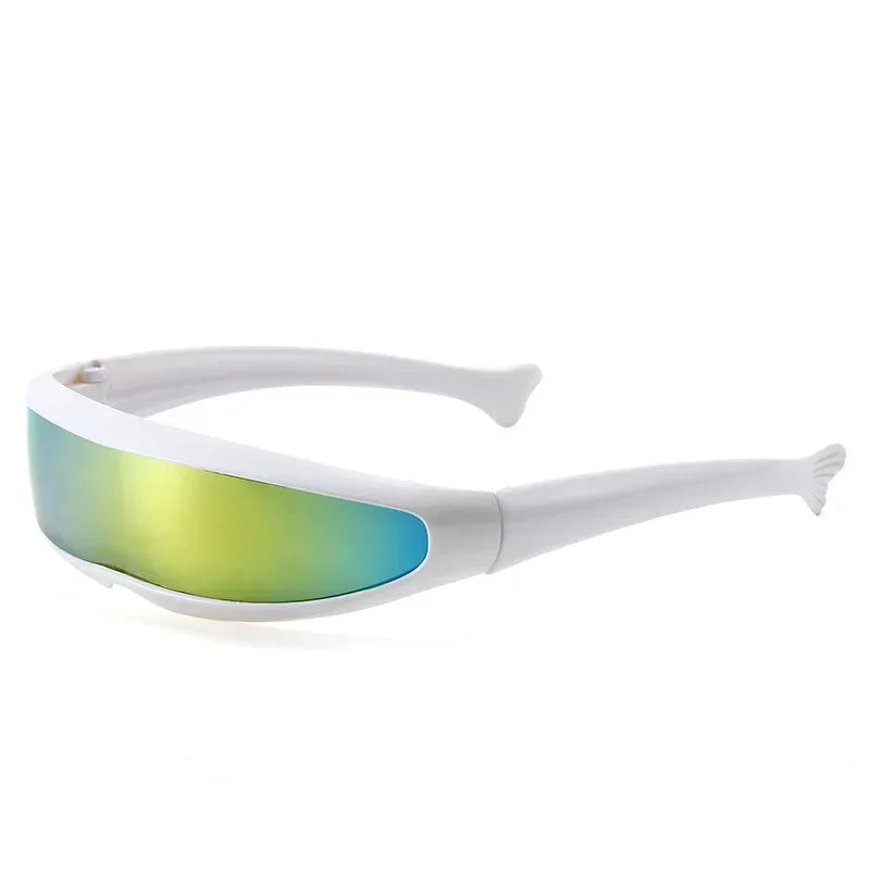 Conjoined Lens Sunglasses Men Women Fishtail Design X Laser Dolphins Mirror Glasses Windproof Goggles Space Robots Eyewear UV400