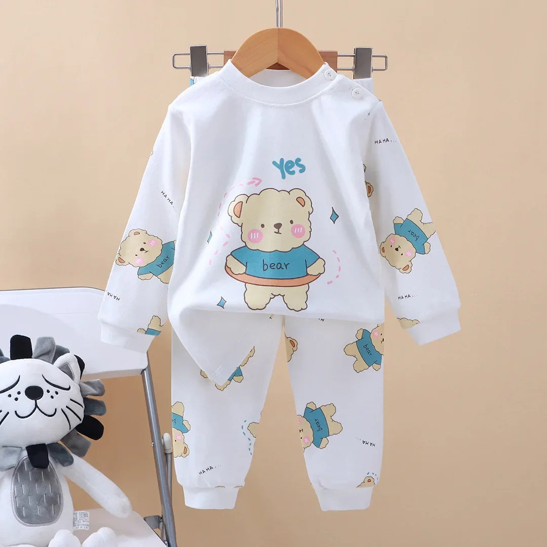 2024 New Kids Boys Girls Pajama Sets Cartoon Print Long Sleeve Cute T-Shirt Tops with Pants Toddler Baby Autumn Sleeping Clothes