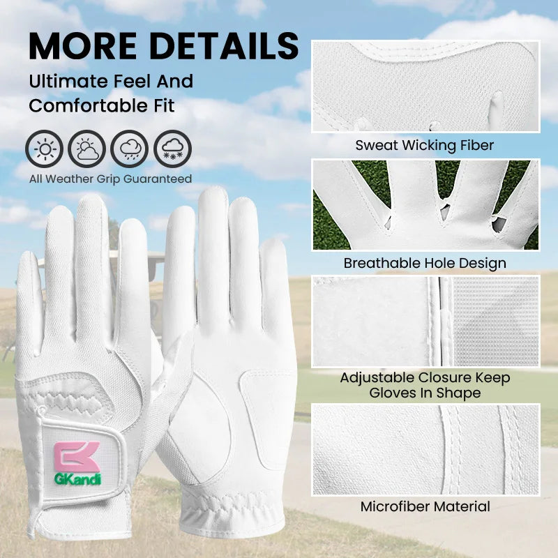 Golf Gloves Womens Ladies Left Hand for Right Handed Golfer 1 Pack, Microfiber Flexible Wet Hot Cool Rain Grip Weathersof