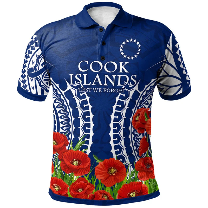 Anzac Day Polo Shirt For Men Lest We Forget Lapel Short Sleeve Golf Shirts Australia New Zealand Tonga National Day Fashion Top