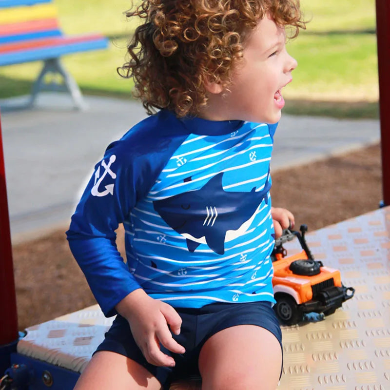 Children's Cartoon Swimsuit 2pcs Set Boys Swimwear Cool Print Summer Baby Swimming Clothes  Beach Surfing Teen Bathing Suits