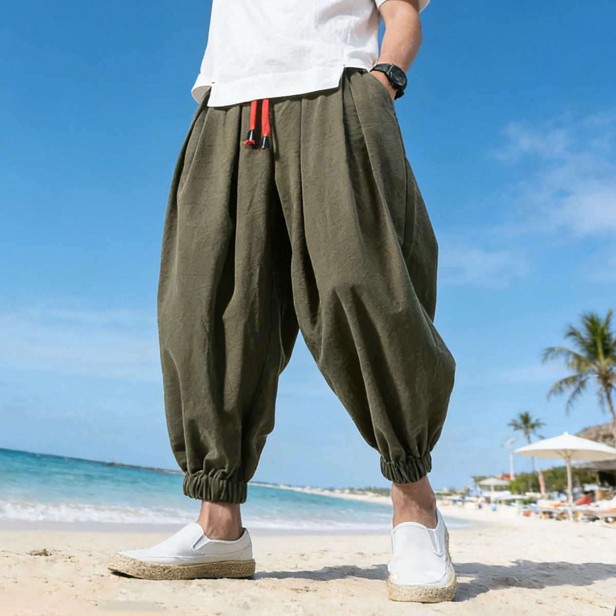 FGKKS 2026 New Men Pants Fashion Spring Chinese Style Holiday Beach Summer Brand Casual Traveling Trousers Male Autumn
