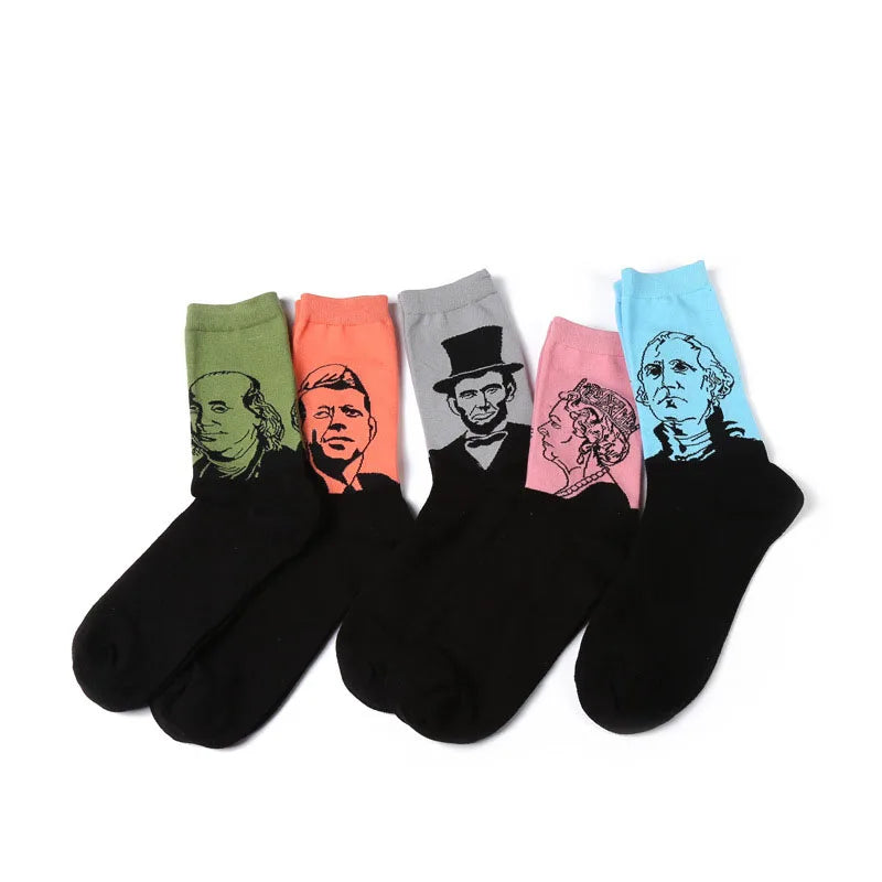 New Men Women Cotton Socks Oil Paiting Socks Celebrity Avatar Art Funny Socks For Couples