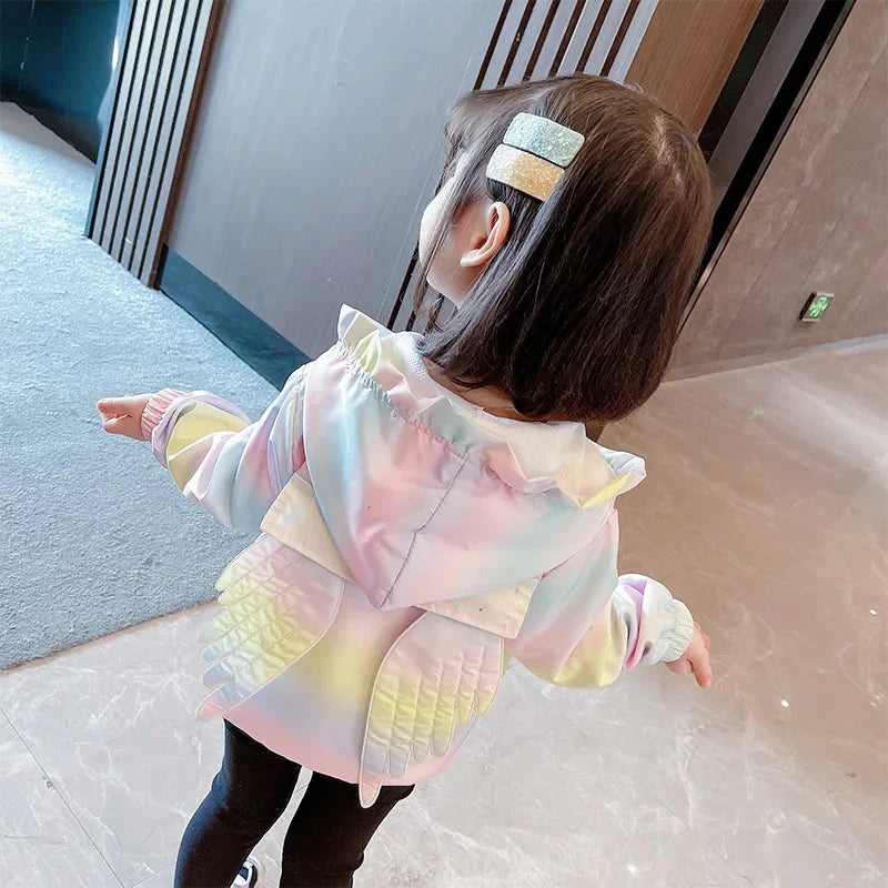 Rainbow Girls Jackets Hoodies Kids Coat 2024 New Korean Fashion Female Baby Jacket Cute Wings Top Spring Autumn Children Outwear