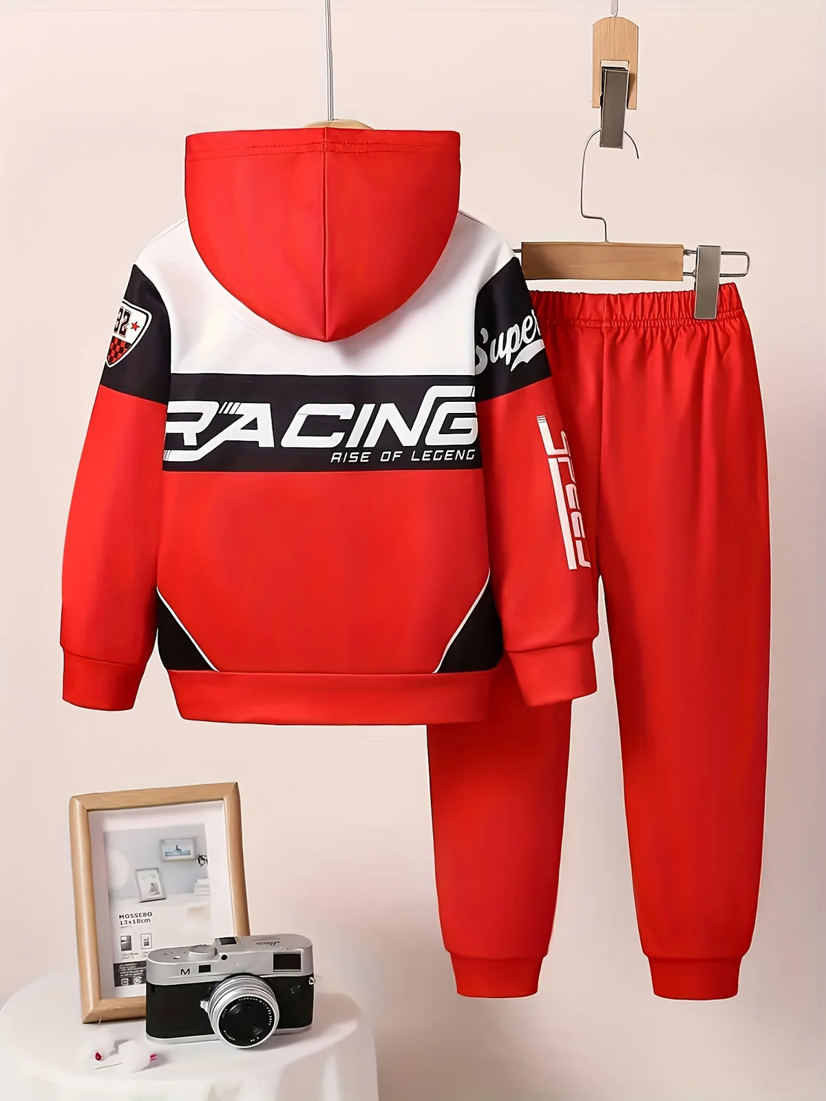 Trendy Kids' Racing Element Hoodie & Pants - Street Style Tracksuit