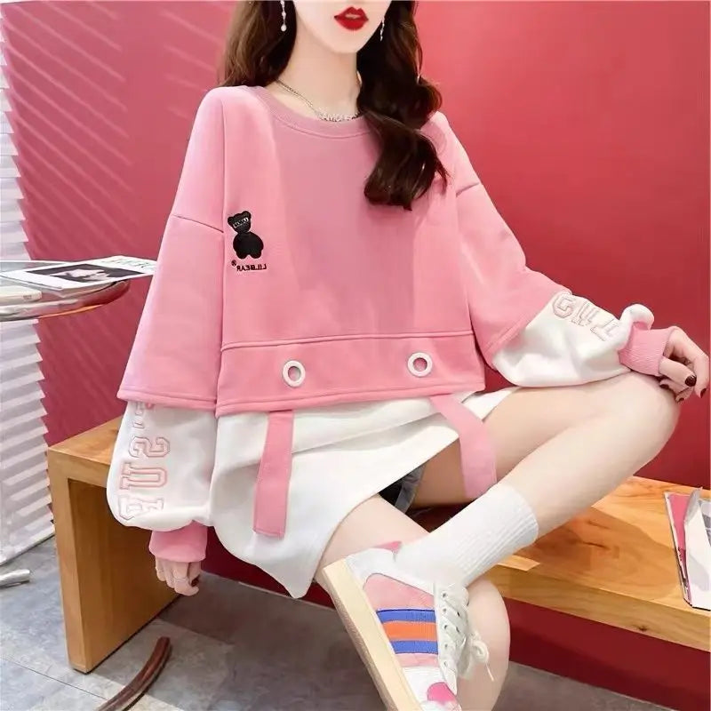 Women Clothing Loose Lazy Style Hoodie for Women New Thin Long Sleeve Contrast Letter Patchwork Trend Tops Street Casual Fashion