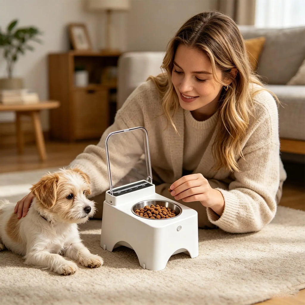 Pet Feeder With Automatic Lid Cat Food Dispenser Pet Bowls Drink Water Feeding Bowl Dustproof Feeder For Cat Dog Pet home
