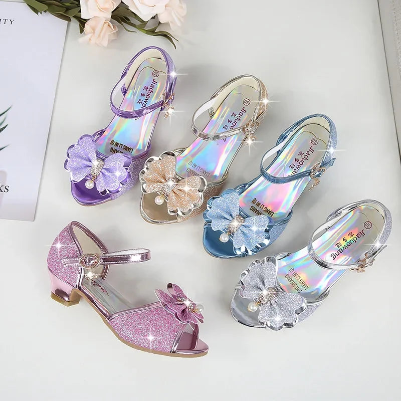 Girls Princess Shoes Summer Children High Heels Open-toe Party Wedding Toddlers Sandals Kids Causal Sequins Mary Jane Shoes