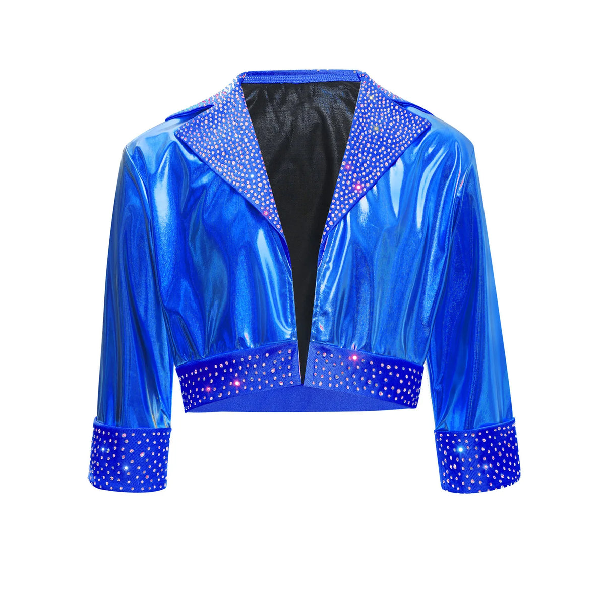 Kids Girls Shiny Rhinestones Metallic Jacket Hip Hop Jazz Dance Top Outerwear Long Sleeve Disco Stage Performance Streetwear