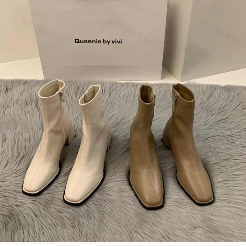 Short boots for women 2025 new spring and autumn single boots round toe raised waterproof platform bare boots for women