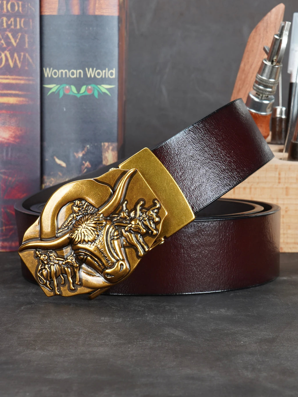 Men's Belts-Vintage StyleSecond Layer Cowhide Ratchet Belt -Adjustable Automatic Buckle Durable Alloy Buckle High Quality Casual