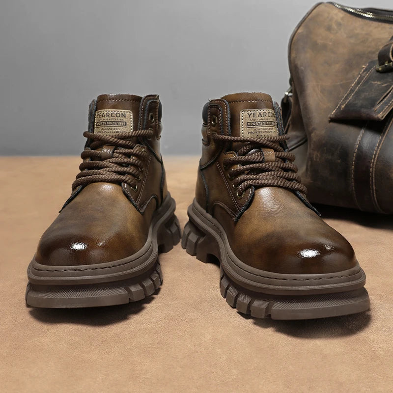 Men's British casual boots four seasons high-top soft sole non-slip comfort outdoor walking shoes fashion youth Joker work boots