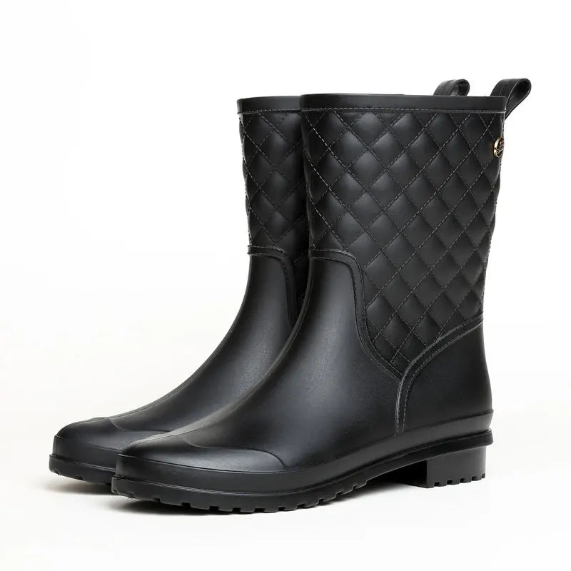 2025 New Women Rain Boots Fashion Non-Slip Women Boots Plaid Casual Rubber Shoes Comfor Wear-resistant Women's Waterproof Shoes