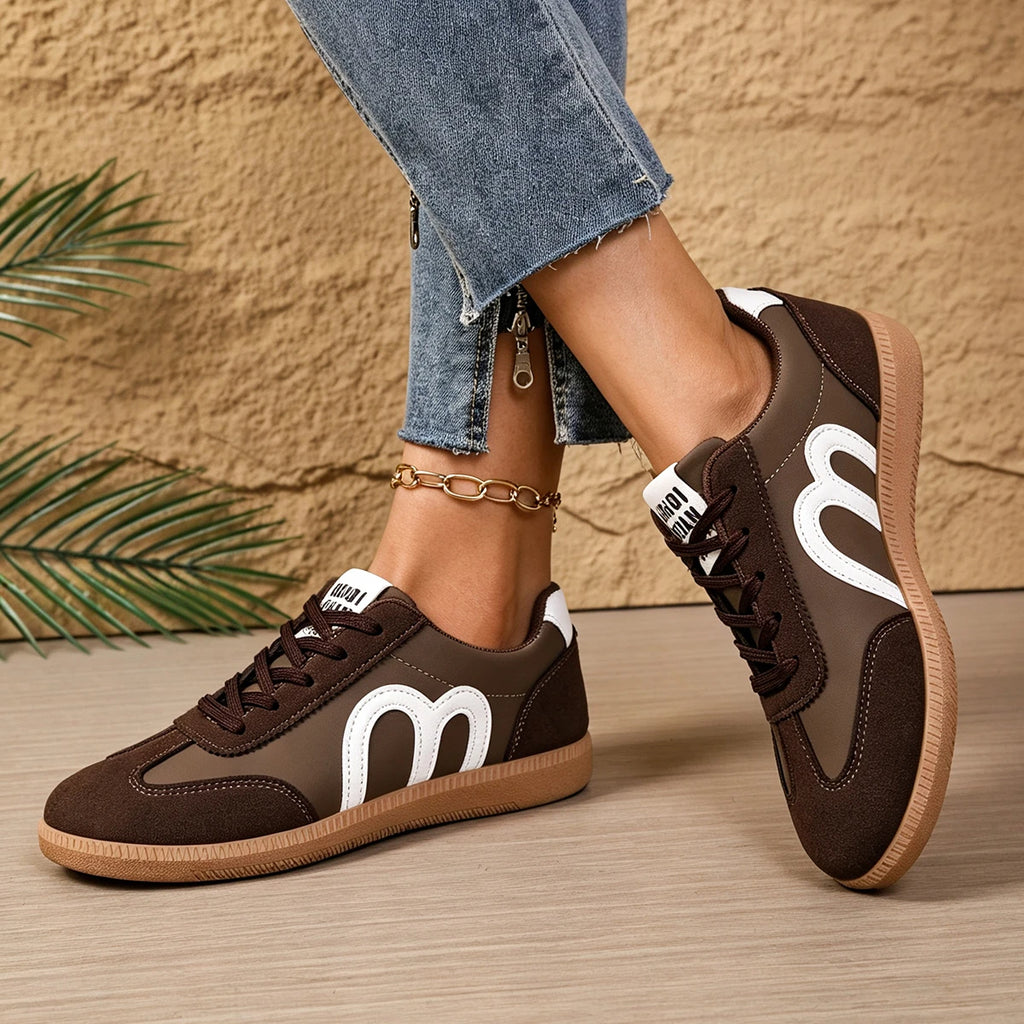 Women Tennis Sneakers Flats Ladies Fashion Brown Colors Lace-up Vulcanized Shoes Spring Autumn Woman Outdoor Trainers Footwear
