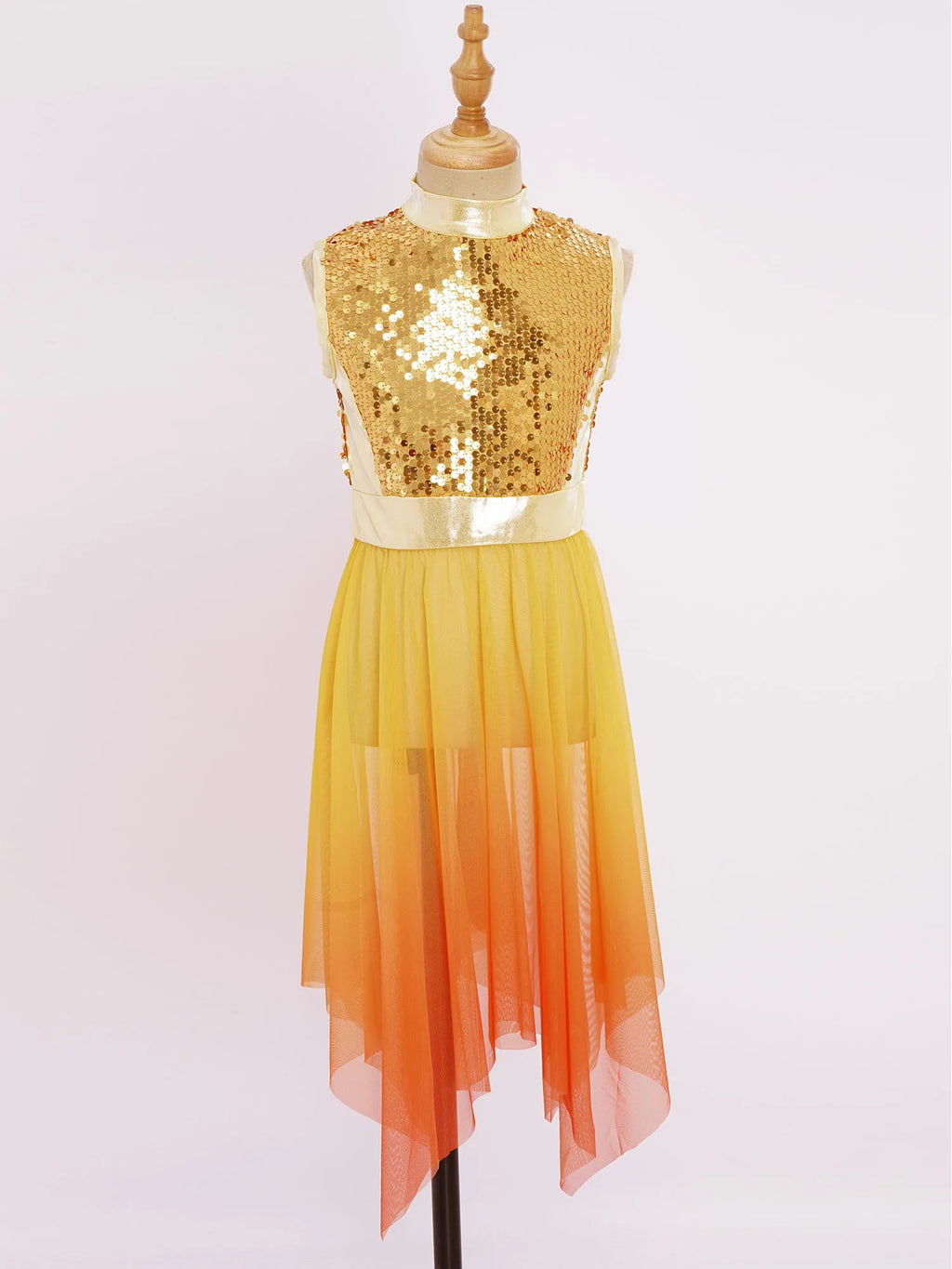 Kids Girls Modern Lyrical Dance Dress Liturgical Worship Praise Church Choir Robe Shiny Sequins Bodice Sheer Mesh Tunic Dresses