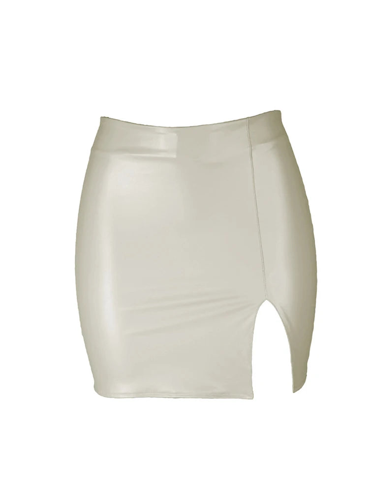 2025 Women Leather Night Clubwear Skirts Summer Pure Color PU-leather Zipper Sexy Hip Leather Mini Skirts