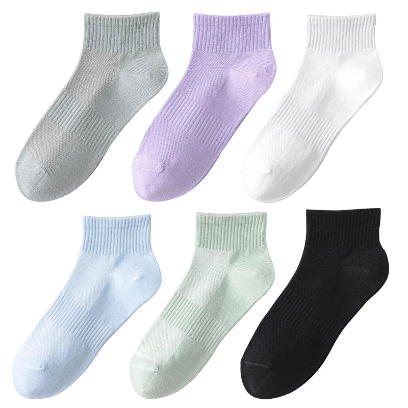6 pairs of short socks for women, 100% cotton, sweat absorbing, summer thin design, mesh breathable, sports, short tube, low top