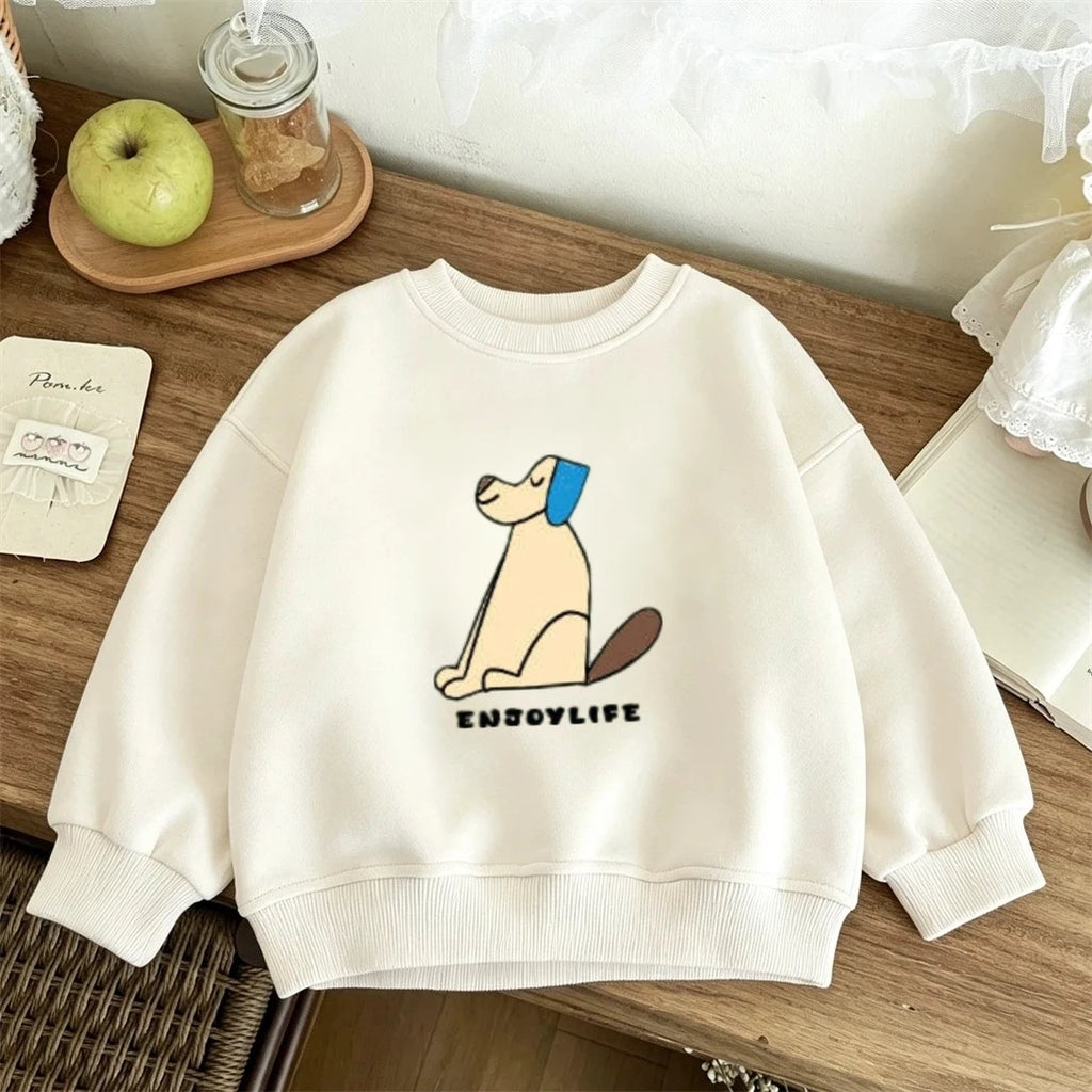 Kids Spring Autumn Hoodie Lovely Fashion Pullovers Round Neck Base Shirt Infant Solid Color All-match Sweatshirts Outer Wear