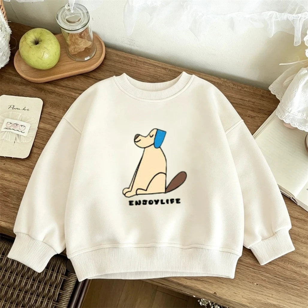 Kids Spring Autumn Hoodie Lovely Fashion Pullovers Round Neck Base Shirt Infant Solid Color All-match Sweatshirts Outer Wear