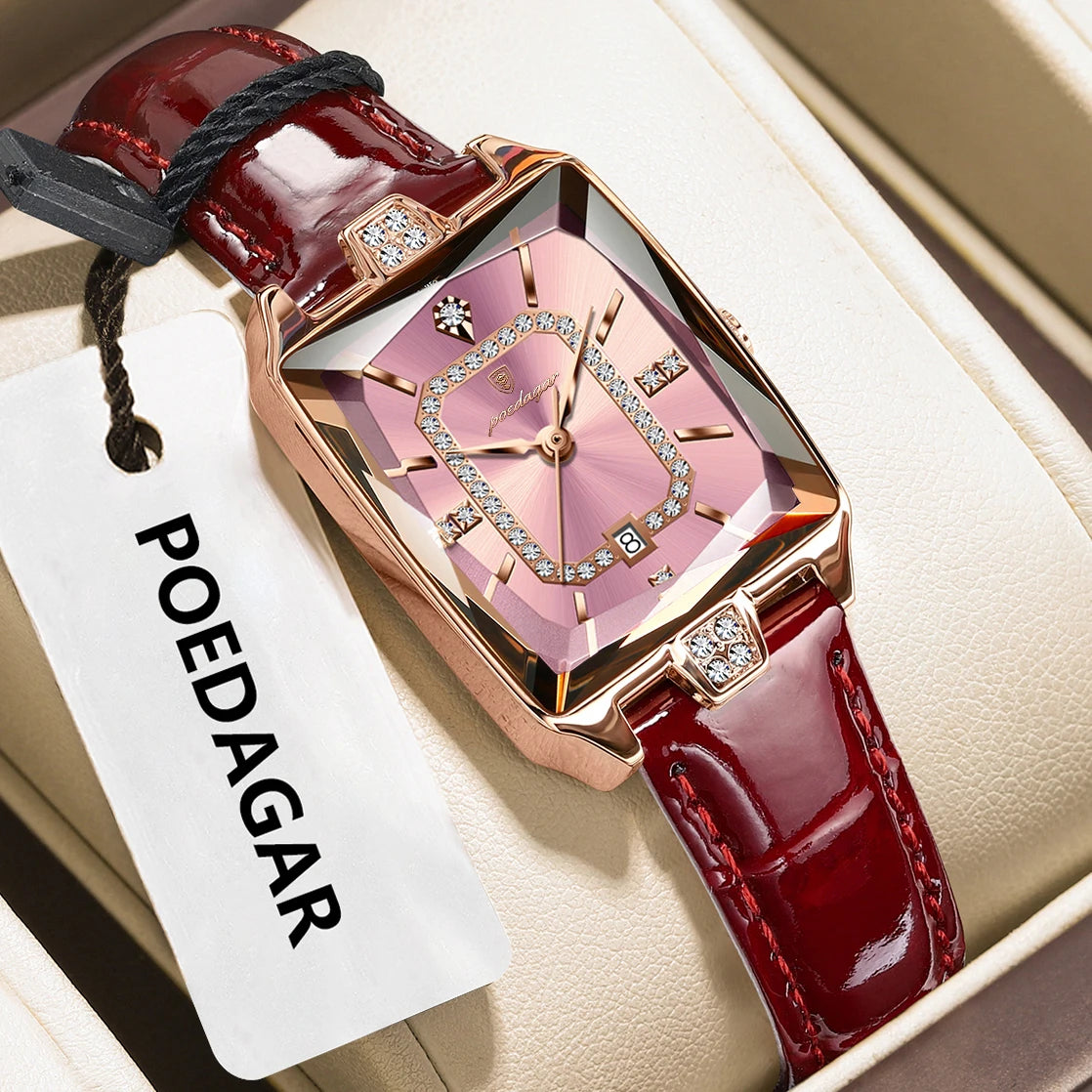 POEDAGAR Top High Quality Women Wristwatch Waterproof Date Leather Watch For Woman Quartz Luxury Rectangle Women's Watches Reloj