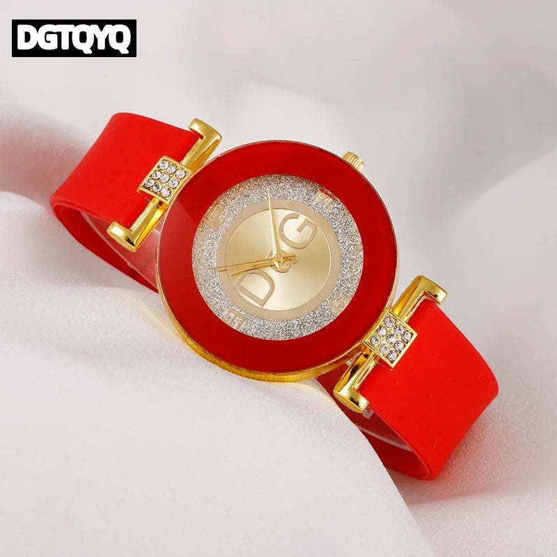 DGTQYQ Luxury Fashion Ladies Watch Red Silicone Diamond Men Digital Quartz Watches for Women reloj para mujer montre femme #50