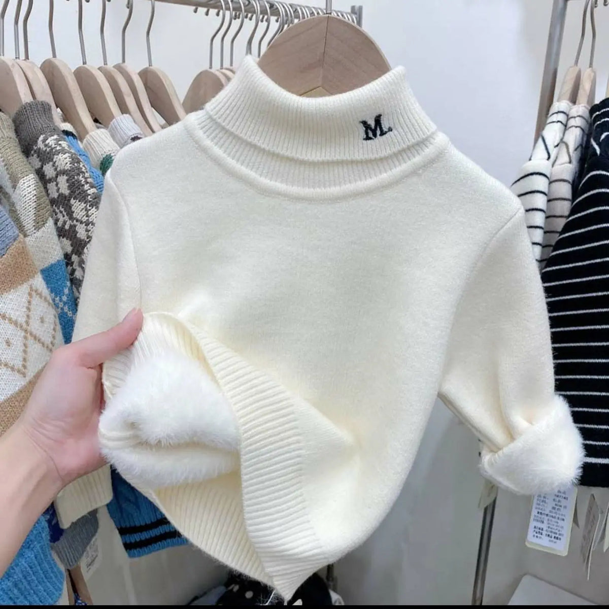 Autumn Winter Fashion High Neck Pullover Long Sleeve Sweaters for Kids Linen Fashion Warm Thicken Children's Clothing Solid Tops