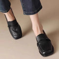 Classic Loafers Women Genuine Cow Leather Square Toe Pumps Slip-on Retro Lady Casual Cozy Shoes Handmade Size 40