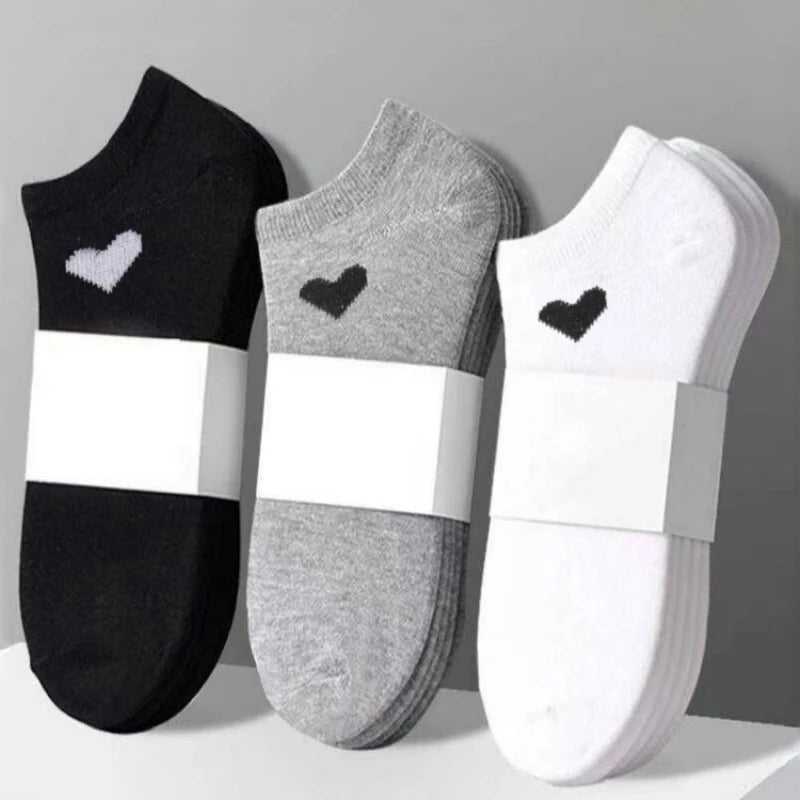Womens No Show Socks Heart Pattern Black White Gray Versatile and Classic Comfortable Breathable Moisture Wicking Soft Daily Use