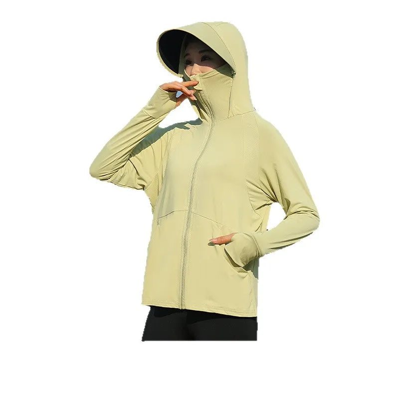 Adult Ice Silk Hooded Sun Protection Jacket Older Kids Outdoor Sports UV Protection Clothing Women's Hooded Sun Protection Coat