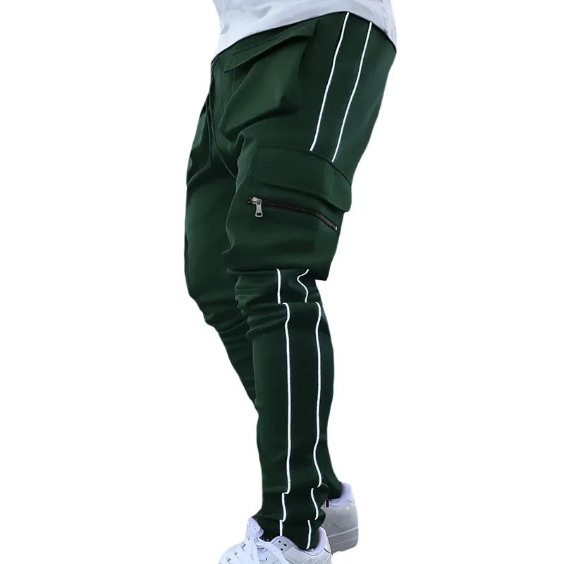 Summer Men's Jogging Sports Pants Multi-Pocket Sweatpants Running Trousers Men's Casual Joggers Cargo Reflective Hip Pop Pants