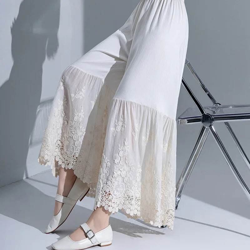 Non- Static Embroidered Lace  Base Pant High Waist Long Pants Polyester Cotton Blend Comfortable Stretchy Skirt