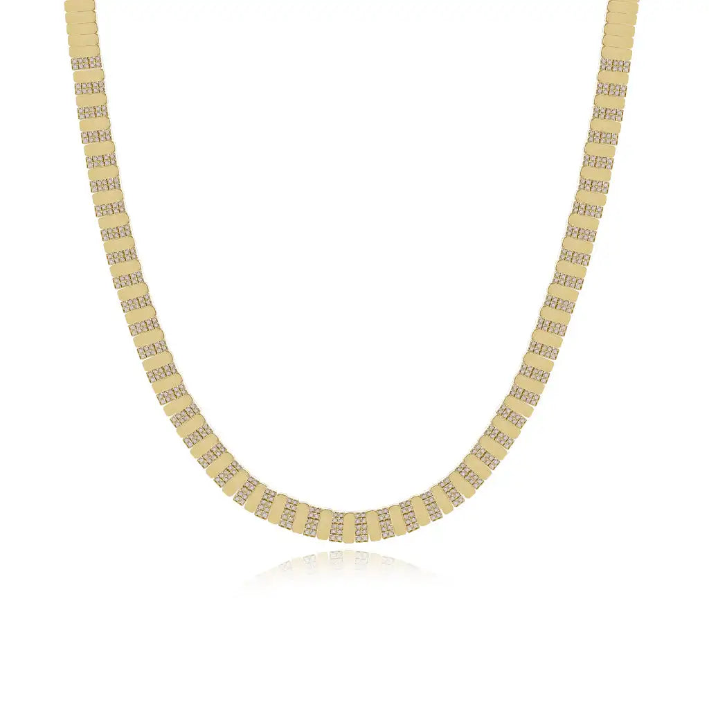 Gold Plated Fashion Women Jewelry Set Geometric Plain CZ Paved Bar Charm Link Chain Choker Necklace Bracelets